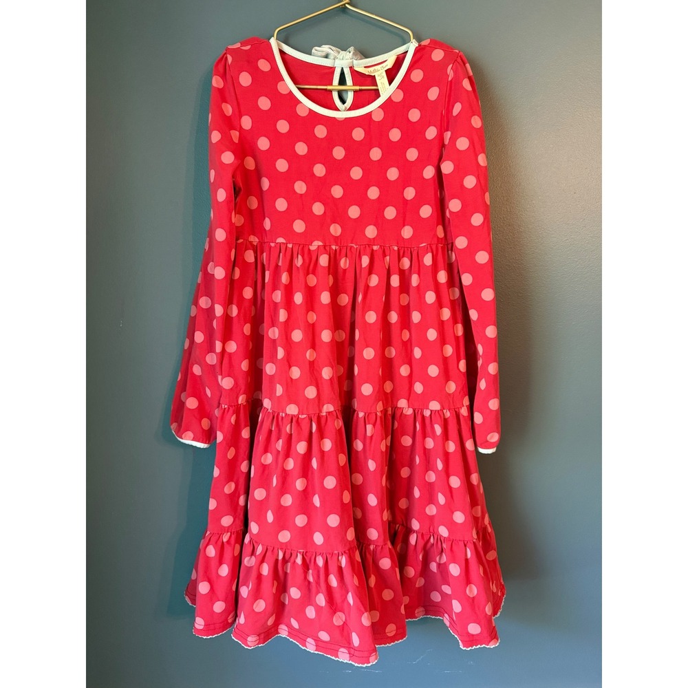 Matilda Jane Girls Red Pink Polka Dot Tiered Ruffle Dress Long Sleeve Size 10